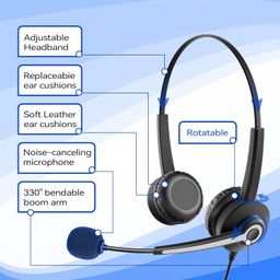 Wantek Phone Headset for Office,2.5mm Headset for Call Center,Compatible with Cisco IP 7985,Polycom IP320,Grandstream GXP-2010,Panasonic KX-NT136,Gigaset C610,Dual image 3