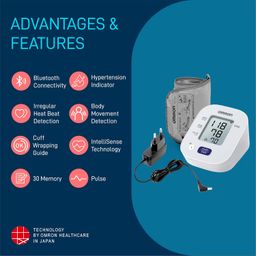 Omron HEM 7143T1A Arm Digital Bluetooth Blood Pressure Monitor with Cuff Wrapping Guide & Intellisense Technology For Most Accurate Measurement (Adapter Included) image 3