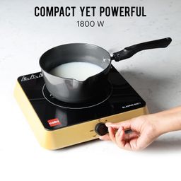 Cello Induction Cooker Blazing 600+ | 1800 Watt Induction Cooktop | 2-in-1 knob design with Grade Crystal Shiny Glass Plate | Compact and Portable | Multi-Purpose Use | Golden image 5