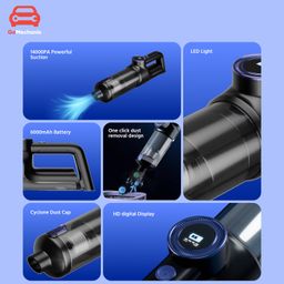 GoMechanic Wireless Vacuum Cleaner for Home and Car | High-Power 14000 Pa Suction with BLDC Motor | USB-C Rechargeable |2 Suction Modes | Portable & Stylish Design with LED Light image 5
