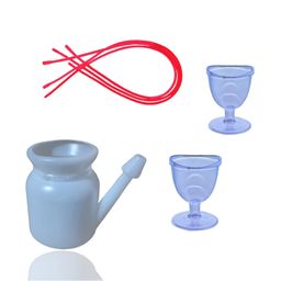 LRK Jal Neti Pot Lota 500ml and 2 Eye Wash Cup and 3 Rubber Sutra neti combo pack with user manual image 1