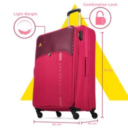 aristocrat Striker Set of 2 Cabin & Large Size (Check in) Soft Luggage (59 cm & 79 cm) | Spacious Polyester Trolley with 4 Spinner Wheels and Combination Lock | Dazzling Maroon | Unisex image 3