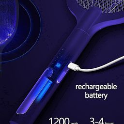 MEXPONE 6 LED Mosquito Killer Racket Rechargeable Handheld Electric Fly Swatter Mosquito Killer Racket Bat with UV Light Lamp Racket USB Charging Base, Electric Insect Killer (White) image 3
