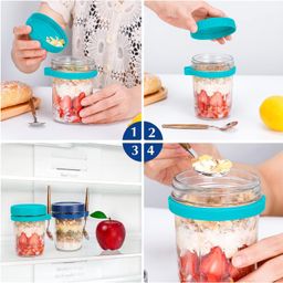 Probiz Glass Overnight Oats Jars With Spoon And Lid 350 ML, Airtight Oatmeal Container With Measurement Marks, Mason Jars With Lid For Cereal On The Go Container Yugart (1 Pieces),Multicolor image 4