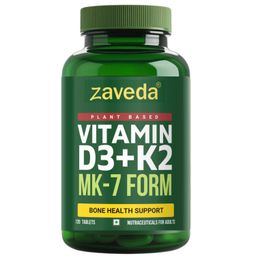 Zaveda Vitamin D3 K2 | Plant based Vitamin D3 K2 Supplement for Bone & Heart Health | Vitamin D tablets with Vitamin K2 MK7 | Premium Vitamin D3 supplement with K2 for Wellness -120 Veg Tablets image 1