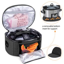 LUXJA Insulated Slow Cooker Bag (with a Bottom Pad and Lid Fasten Straps), Carrier Case Fits for Most 6-8 Quart Oval Slow Cooker, Black image 3