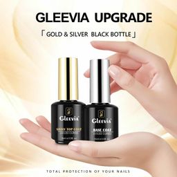 Gleevia No-Wipe Glossy Top Coat & Base Coat Combo Pack 15ml Each – Professional Gel Nail Polish Kit for Long-Lasting High Gloss Finish | Soak-Off UV/LED Gel DIY Manicure at Home (Set of 2) image 3