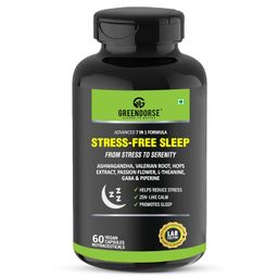 greendorse STRESS-FREE SLEEP Formula for Calm, positive mind and good sleep– Advanced 7-in-1 Formula with Ashwagandha root, Valerian root, Passion Flower, Hops extract, GABA, L-Theanine, Piperine – 60 Vegan Capsules image 1