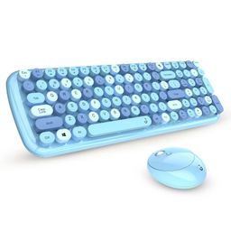 iGear KeyBee Retro Typewriter Inspired 2.4GHz Wireless Keyboard with Mouse Combo for Desktop/Laptop and Devices with USB Support, Single Nano Receiver, Round Keycaps, Cleaning Brush (White) (Blue) image 1