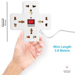 eSYSTEMS 240 volts Extension Board, 4 Multi Plug Points Universal Sockets Strip, LED Indicator with Switch, 3.6 Meters, Extension Cord - 6 AMP (OffWhite) image 2
