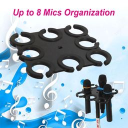 Alzarsi Microphone Holder, 8 Multi Mic Holder stand for Wired and Wireless Mics, Multiple Microphone Organizer and Display for Mic Stand, Hold Up to 8 Microphones, Steel, Black image 3