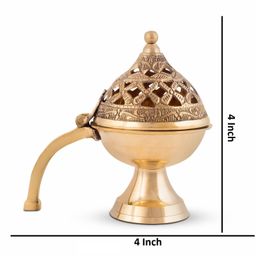 decorate dreams Decorate Dreams™ Pure Brass Dhuna Loban Burner, Round Dhooni Dhoop Dani Incense Burner,Table-Top Brass Incense Holder for Loban, Elegant and Traditional Dhoop Dani for Purifying Home (Small) image 2