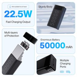 Ambrane 50000mAh Powerbank, 20W Fast Charging, Triple Output (2 USB & 1 Type C), PD, Quick Charge for iPhone, Android & Other Devices, Made in India + Type C Cable (Stylo Max 50k, Black) image 2