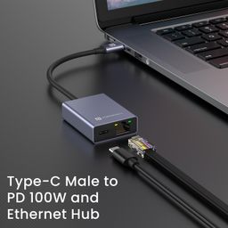 Portronics Mport 30M USB Type-C to PD 100W & Ethernet Hub, RJ45 LAN Port, 10/100/1000 Mbps, Type-C Plug, Fast Stable Internet, Compatible with macOS, Windows, Android, iOS (Grey) image 2