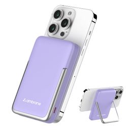 Ambrane 10000mAh MagSafe Powerbank with Stand 22.5W Wired & 15W Wireless Fast Charging Dual Input (Type-C & Lightning) | Triple Output | for iPhone 16/15/14/13/12 & Android Devices (PB11, Purple) image 1