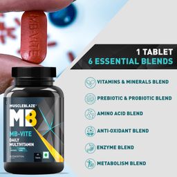 MuscleBlaze MB-Vite Daily Multivitamin (60 Tablets) | With 51 Ingredients & 6 Blends, Vitamins & Minerals, Prebiotic & Probiotics, Amino Acid Blends | For Energy, Stamina & Recovery image 4