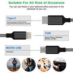 bestor BESTOR® 3-in-1 Multi Charging Cable – Nylon Braided Fast Charging Cable for Android, iOS, Type-C Devices – Compatible with Smartphones & Tablets (Black) image 5