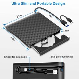 hyripe External CD/DVD Drive for Laptop, USB 3.0 Type-C Ultra Slim Portable Optical Drive, Player, ROM Burner, Reader Compatible With Laptop Desktop PC Windows Linux Mac OS image 4