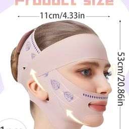 Double Chin Reducer, three layers Reusable Jawline Shaper and Face Fat Reducer Face Lifting Mask Slimming Tool for Contouring and Shaping Effective Facial Support 53 * 11cm image 2