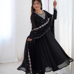 velaca enterprise by Pure Soft Georgette Fabric Fully Flair Anarkali Kurti and Pent with Dupatta Set. image 3
