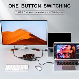kceve USB Type C KVM Switch 4K@60Hz, 2-Port Type C to HDMI Switcher for 2 USB-C Port Laptops Share 1 HDMI Monitor and USB Devices, with Wired Remote and USB-C Cable image 3