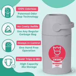 Magic Magestic Diaper Pail - 100% Odor-Free System with Child-Safe Lock, No Special Bag Required, No Smell Nappy Bin, Easy To Use, Works with Regular Trash Bags, 25 Diapers Capacity, Concrete image 2