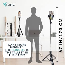fling by ftlo FLING X1 by FTLO 3-in-1 Selfie Stick for Mobile Phone with Bright Fill Light, 170cm/67” Extendable Reinforced Tripod Stand, Wireless Bluetooth Remote for Photo Vlogging Travel on All Android / Iphones image 5
