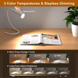 dravina Study Lamp Rechargeable Book Reading Light - 3 Color Multifunction Neck LED Study Lamp for Night Reading, Bedside, Study Table, Eye Protection Portable Light (Folding Lamp) image 2
