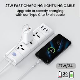Portronics Konnect X Type C to 8-Pin 27W Fast Charging Cable, Premium TPE Material, Support to all Lightning Devices 1M Length(White) image 5