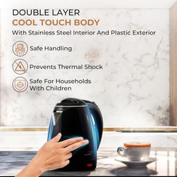 V-Guard VKP15 Prime 1.5 Litre Electric Kettle for Hot Water | Cool Touch Body | 2 Year Coverage By V-Guard |1500 Watt | Double Layer Outer Body,Plastic,Black image 3