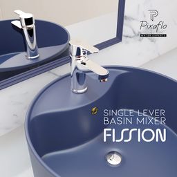 Pixaflo Fission Brass Chrome Finish Hot & Cold Single Lever Basin Mixer Tap Faucet with 450 mm Long Braided Hoses (Chrome) image 3