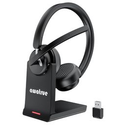 awatrue Wireless Headset with Mic, Bluetooth Headset with AI Noise Cancelling Microphone & Charging Base, 2.4GHz Wireless Headphones with USB Dongle for PC/Computer/Laptop/Remote Work/Call Center/Zoom image 1