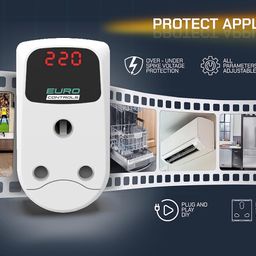 Euro SVP-16 16 Amp Digital Adjustable Under/Over Voltage Protector & Spike Protector Socket Voltage Guard with Display Time Delay & India Compatible socket & Plug with auto recovery image 2