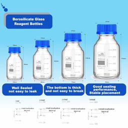 bello naturals feel better everyday Bello Borosilicate Glass 3.3 Measuring Reagent Bottle 50ml, 100ml, 250ml & 500ml With blue Screw Cap lab, Pack of 4 for laboratory and professional use image 2