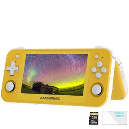 New World Anber-nic RG505 Android 12 Portable Game Console, Unisoc Tiger T618, 128GB Support 3172 Games, Gyro Sensor, 4.95" OLED Touchscreen, Support PS2 /PSP games Handheld Video game-Yellow image 1