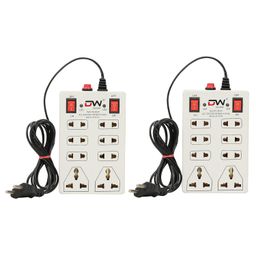 Digiway 240 Volts 8 + 2 Mini Power Strip Extension Cord || Board with 2 Switch || Indicator, Safety Fuse & 8 International sockets || 2 Meter Cord Wire (8 + 2 Mini Power Strip_Beige_Pack of 2) image 1
