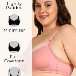 komli Lightly Padded Everyday Minimiser Bra | Full Coverage | Wire-Free Support | Adjustable Straps | Hook & Eye Closure | Plus Size Fit (Pack of 3) image 2