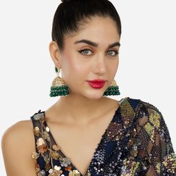 zaveri pearls Green Cluster Beads Stone Dazzling Austrian Diamonds Statement Jhumka Earring For Women-ZPFK18094 image 4