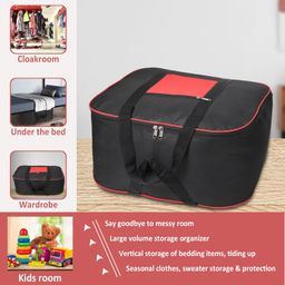 SHIBUI Storage Bag Organizer With Front Zipper Pocket Strong Handle - (Black & Red) Pack Of 1 image 3
