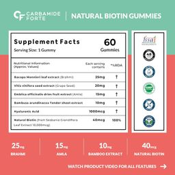 Carbamide Forte Biotin Hair Gummies for Hair Growth | Biotin Gummies for Women & Men | Hair Supplements for Women & Men | Hair Vitamins | Gummies for Hair Growth - 60 Veg Strawberry - Flavored Gummies image 2