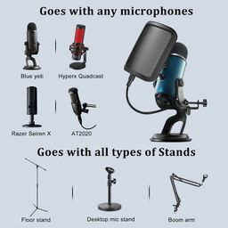 CLAPONE Microphone Pop Filter Mask Shield Professional Microphone Stand Mic Clip Holder for Studio Sound Recording, Meeting (Premium Black, Pop Filter Square Shield) image 2