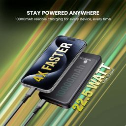 Kratos PowerBank 10000 mAh 22.5W Fast Charging, 3 Output - Dual USB & USB Type C Output & Input, Power Delivery, BIS Certified, Made in India,Power Bank Compatible for Smartphones &Tablets, Black image 2