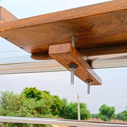 furnelift Wooden Railing Table for Balcony - Sheesham Wood Hanging Table for Garden - Bar Counter Stand for Outdoor Shelf (Rectangle, Teak Finish) image 3