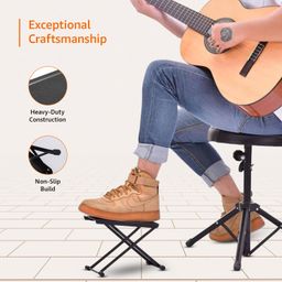 Amazon Basics 6-Step Metal Guitar Foot Stool & Footrest | Adjustable Height | Non-slip Rubber pads (Black) image 2