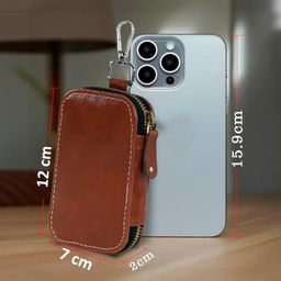 storite PU Leather Large Key Case Pouch Wallet Keychain Key Holder with 6 Hooks Zipper Closure - Brown image 2