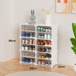 Homeland Design your Heritage Shoe Rack - 12-White Organizer/Multi-Purpose Shelf Storage Cabinet Stand Expandable for Heels, Boots, Slippers Plastic Portable and Folding Shoe Rack (White, 12-Layer) image 2