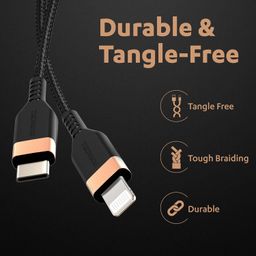 Duracell USB Type C To Lightning Apple Certified (Mfi) Braided Sync & Charge Cable For Iphone, Ipad And Ipod. Fast Charging Lightning Cable, 3.9 Feet (1.2M) - Black image 4