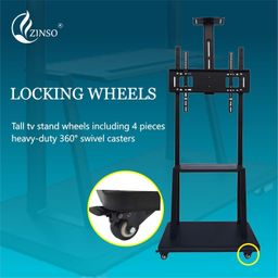 ZINSO Interactive Flat Panel Display Stand | Flat Curved TVs, Height Adjustable Portable TV Cart Trolley with Bracket Mount and Castors | Colour-Black | Load Capacity Upto 100 kg (32-65 inch) image 5