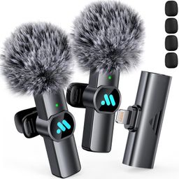 Leettus 2pcs Lavalier Wireless Microphone for iPhone iPad, Wireless Microphone for Video Recording, Game Live Streaming, Interviews, YouTube, TikTok, Vlog image 1