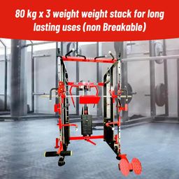 gym24 equipments Gym24 Complete Multi Home Gym GFTS-701 - Functional Trainer with Smith Machine and PEC Fly with Rear Delt (Red Black, PVC Stack) image 3
